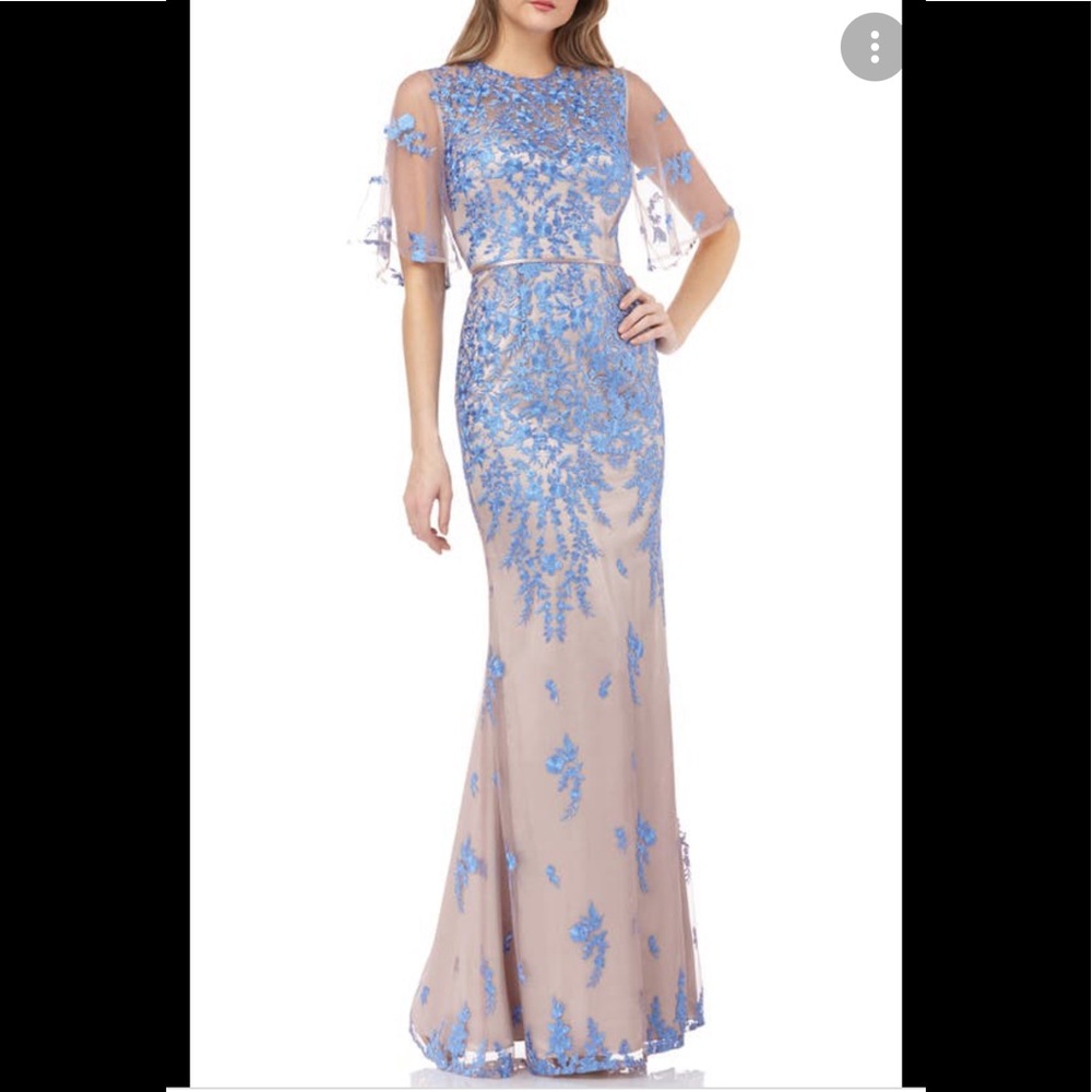 NWT Formal Floral Embroidered Long Mermaid Evening Gown w French Blue Lace